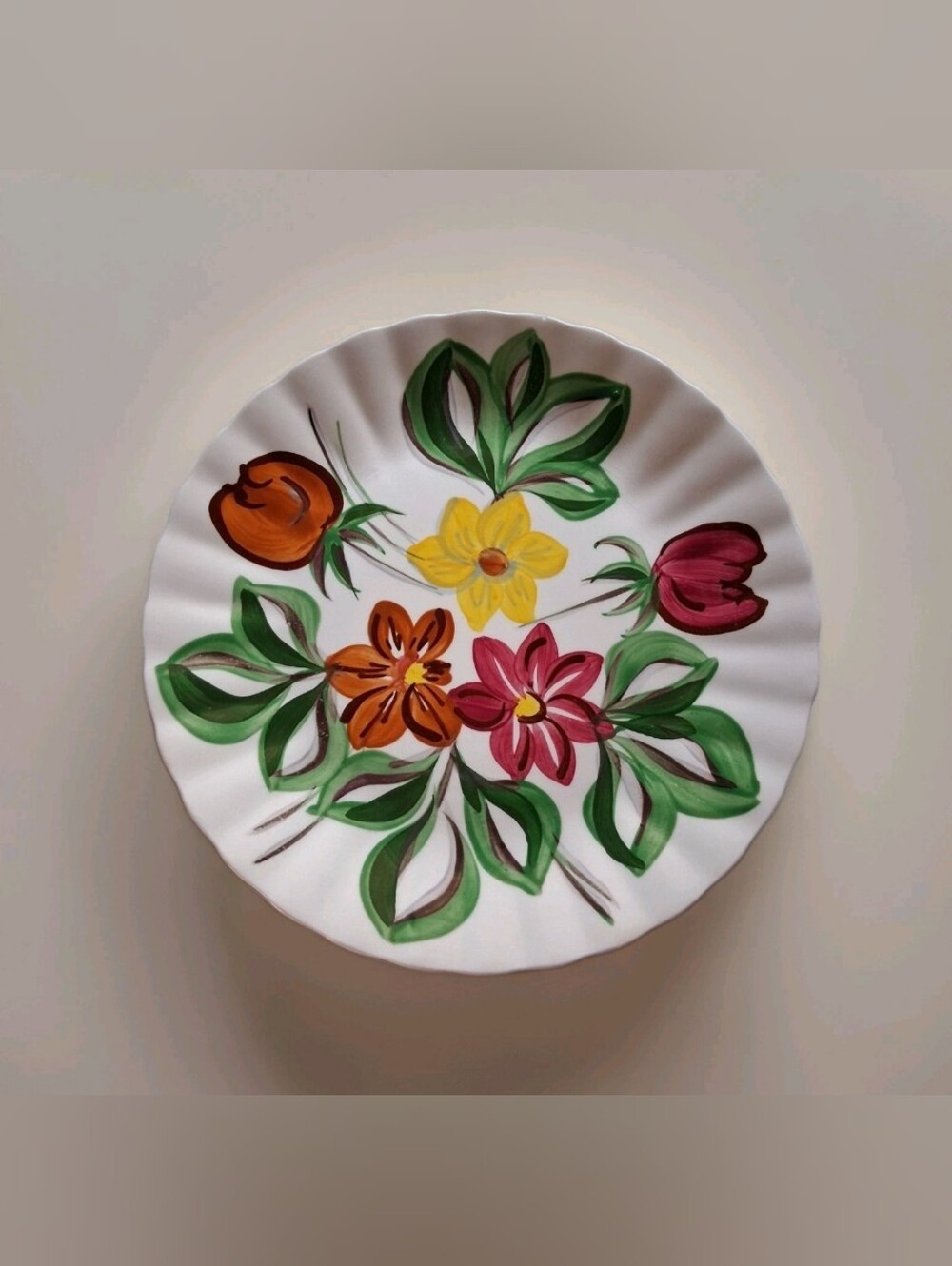 Blue Ridge Southern Potteries Hand Painted Floral 10" Round Plate Printed Back